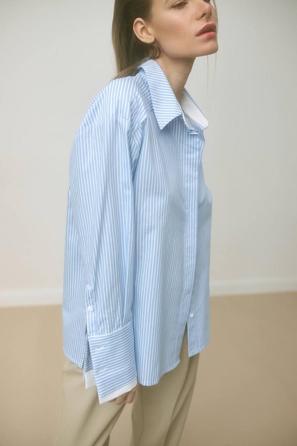 Classic blue shirt with white stripes cotton STIMMA
