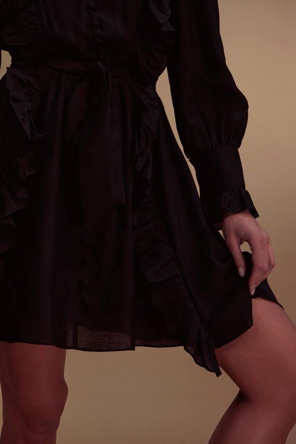Women's black mini dress with ruffles STIMMA