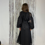 Embroidered GEM women's black Richelieu linen dress