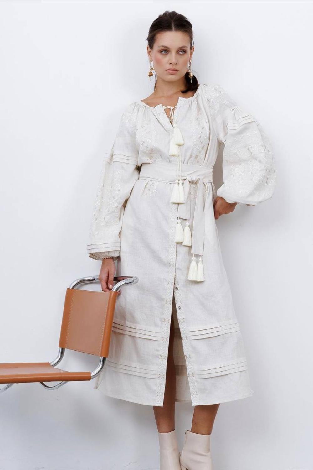 Boho embroidered dress in a soft cream color