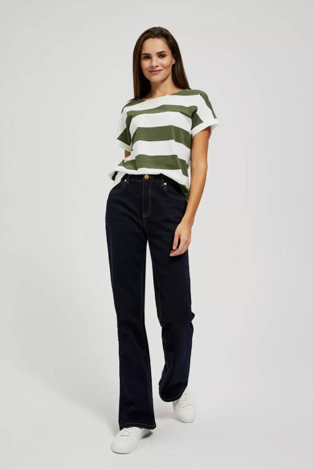 Cotton T-shirt green with white stripes MOODO