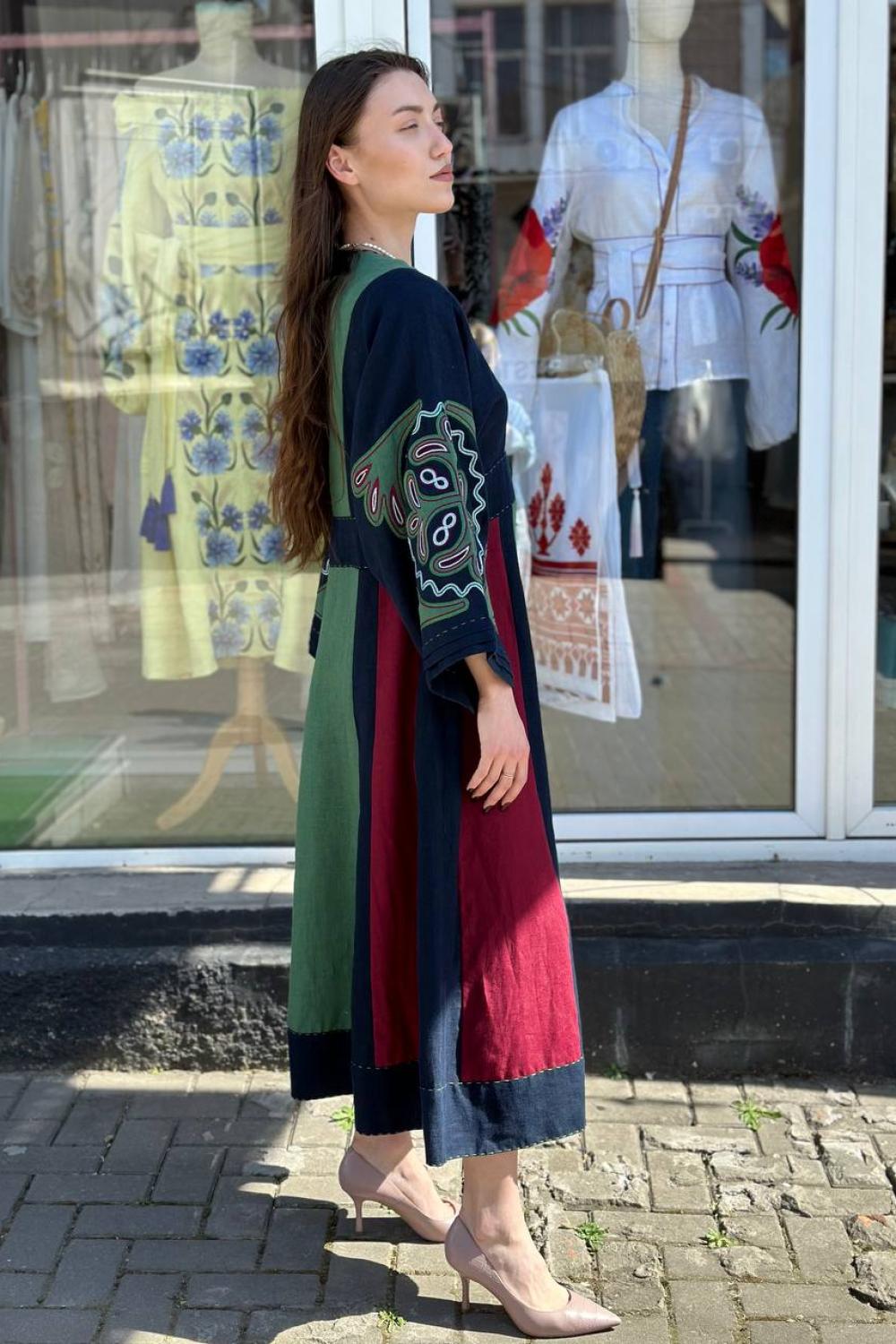 Embroidered blue-green dress Gelena EMBROIDERED GEM