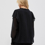 Black translucent blouse with frills