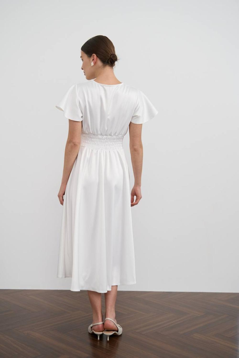 White satin midi dress