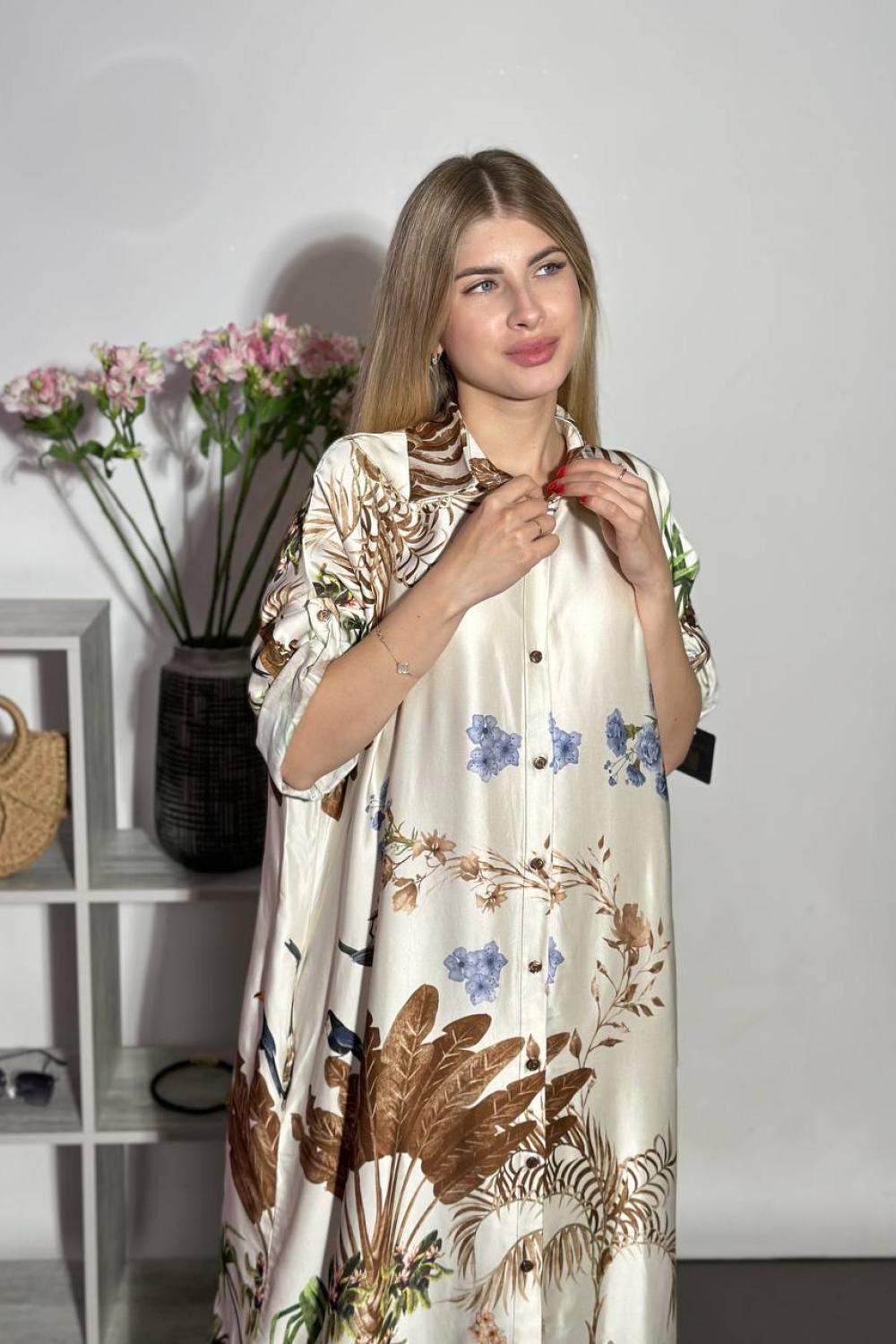 Silk milk dress with a print
