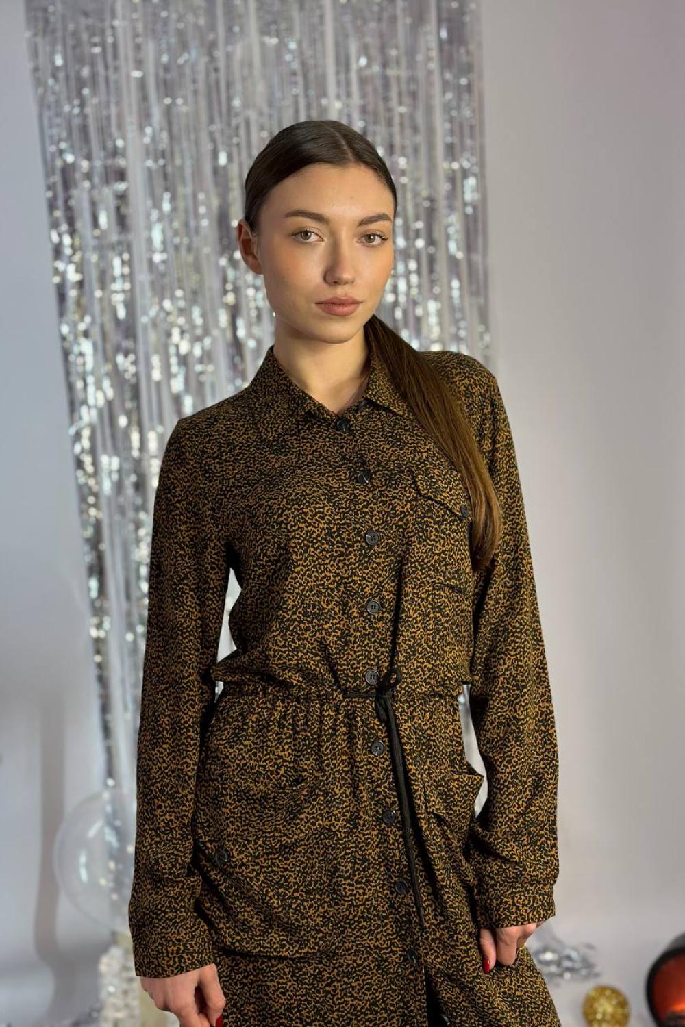 Copper shirt dress leopard print 20AH552. France. Yuka Paris