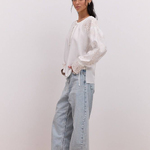 Women's embroidered milk shirt with golden embroidery