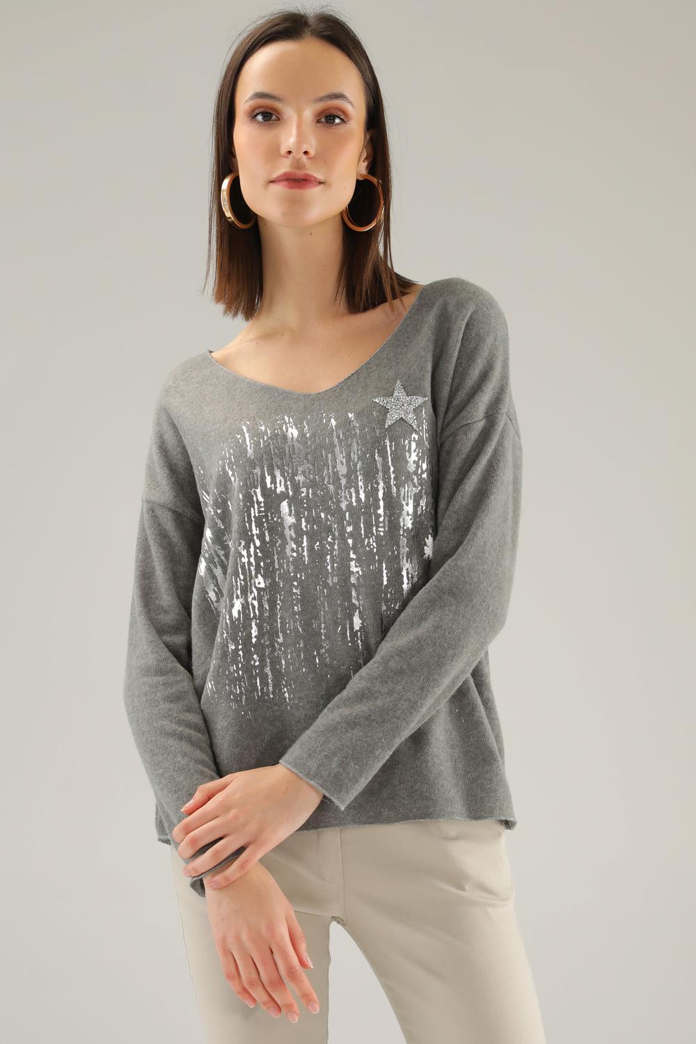 Jumper women's gray printed 199-22351B UNISONO