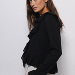 Black chiffon blouse with frills