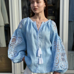 Вишиванка жіноча Рішельє блакитна: традиція в сучасному вигляді Embroidered Jem