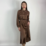 Festive chocolate dress in the style of a shirt.