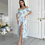 Larionoff mint dress with purple copper flowers