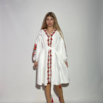 Embroidered dress women's white with red flowers