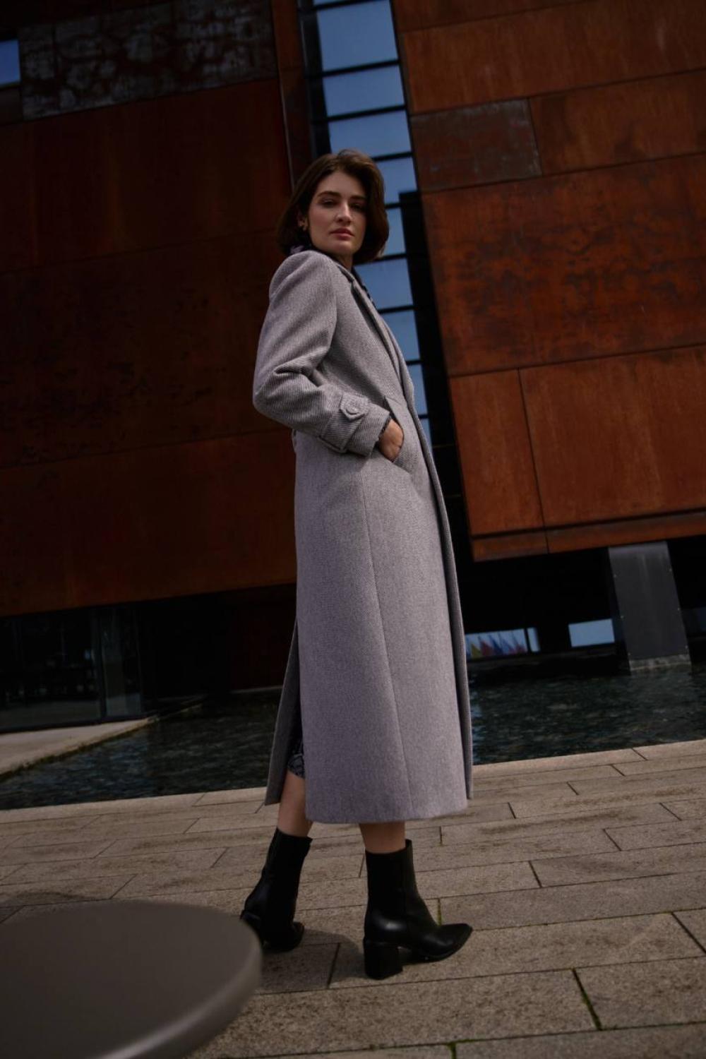 Women's long coat in grey color