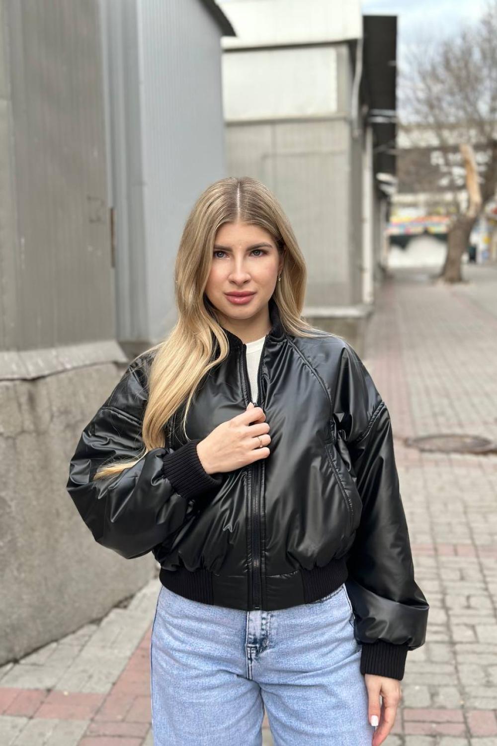 Black bomber jacket made of eco-leather