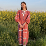 Сукня вишиванка жіноча дизайнерська лляна коралова EMBROIDERED GEM