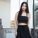 Black skirt with elongated pockets M-293 VERONIKA