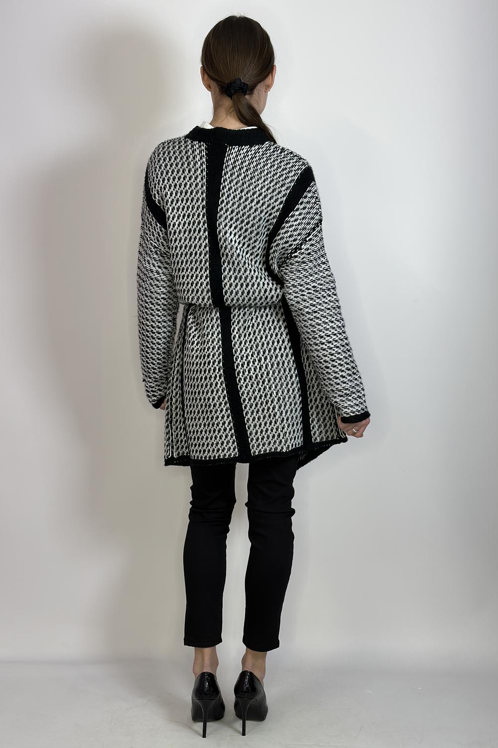 Cardigan black and white with belt Yuka Paris belt