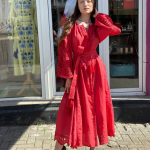 Embroidered women's linen Richelieu red EMBROIDEREDGEM dress