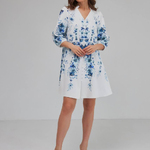 Embroidered dress women's white with red flowers