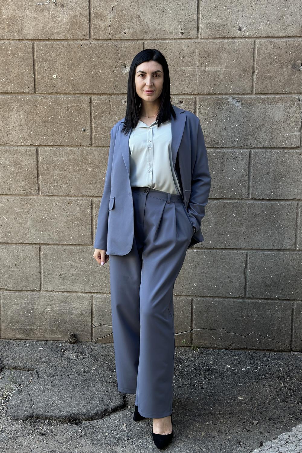 Suit women's trouser classic gray and blue 6563 AZURI