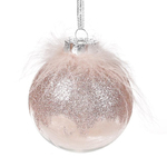 Christmas tree ball 8 cm, transparent in pink tones of fluff and feather decor