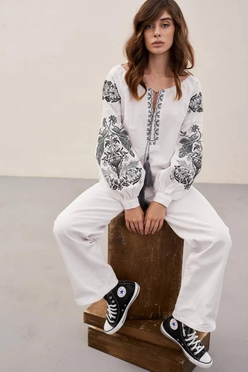 Women's embroidered jacket with gray embroidery Zharptytsia MEREZHKA