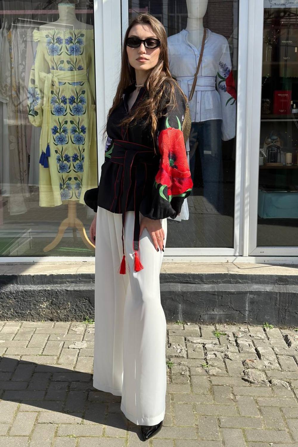 Women's embroidered shirt red poppies from Embroidered Jem
