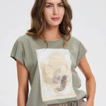 Olive T-shirt with a print