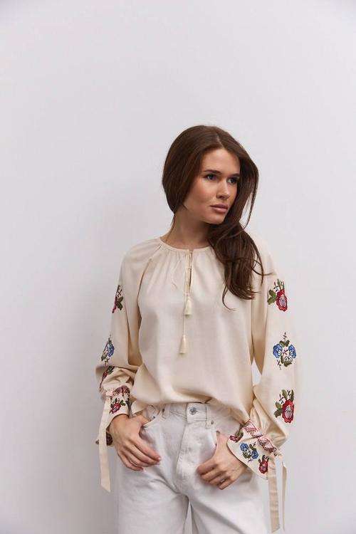 Beige embroidered shirt with red embroidery 35495_red