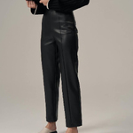 Black straight trousers made of eco-leather with a suede base