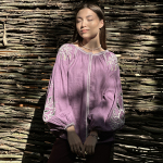 Вишиванка жіноча лляна лілова EMBROIDERED GEM