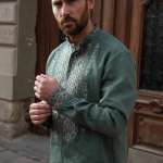 Men's embroidered shirt green