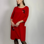 Red dress with a flower woman fashion