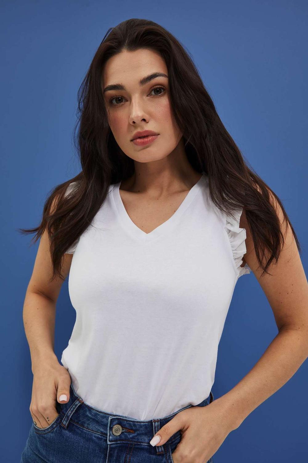 T-shirt white with a frill L-TS-4029 Moodo