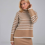 Long striped sweater in mixed yarn with natural fibers