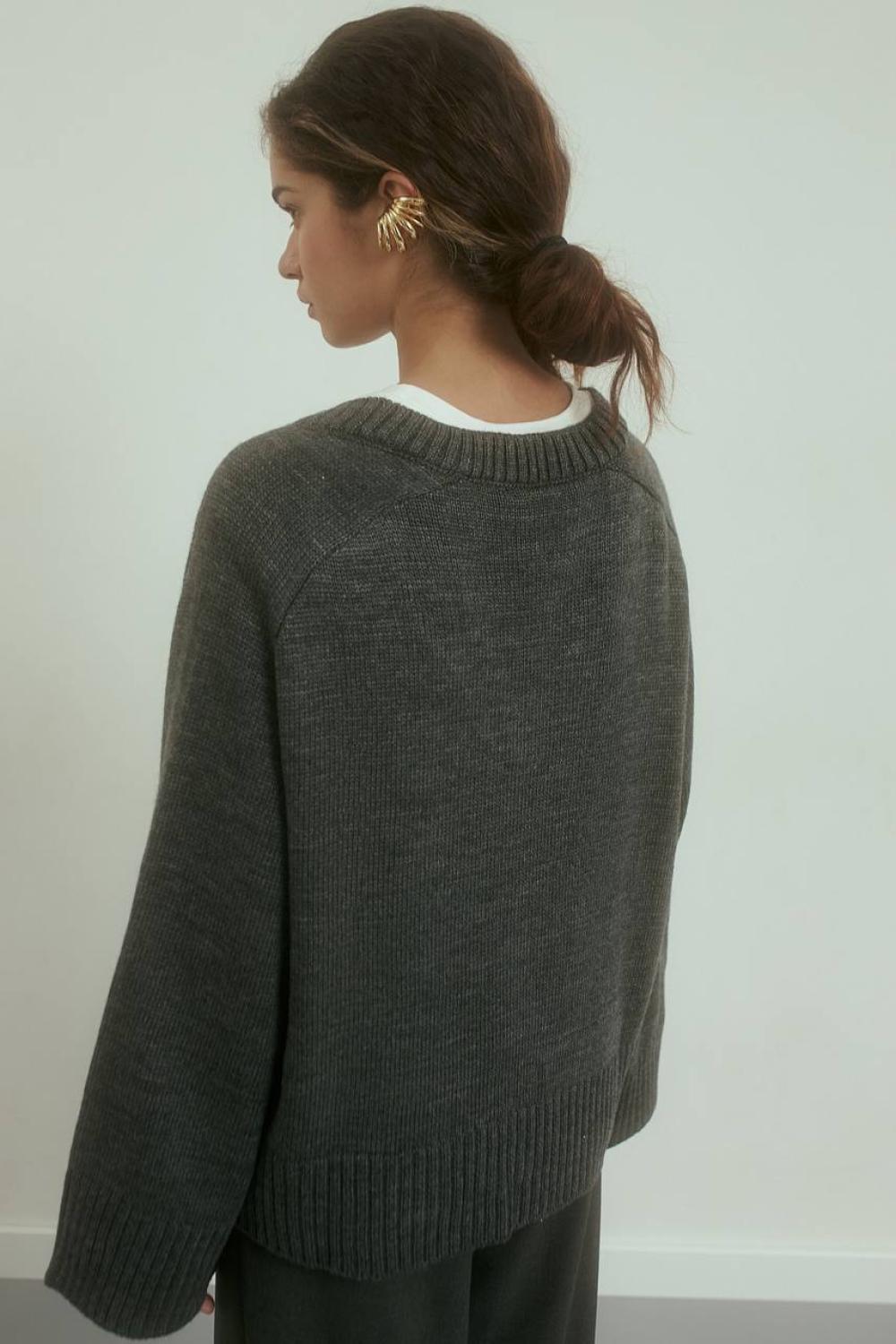 Loose dark gray wool jumper