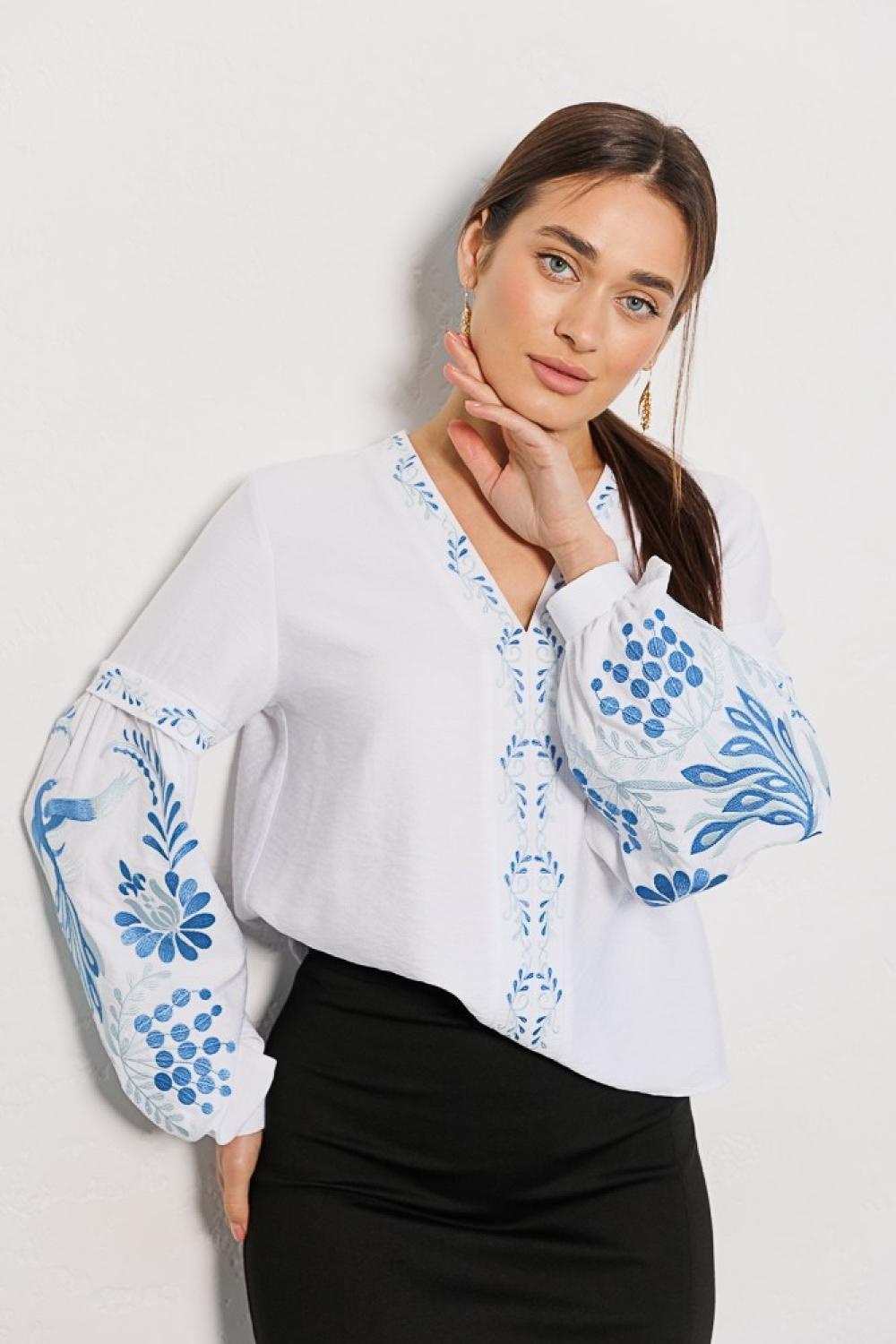 Women's embroidered shirt with flowers and peacocks by-ESQ