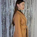 Women's demi-season cashmere coat in camel color 246C FINE LINE