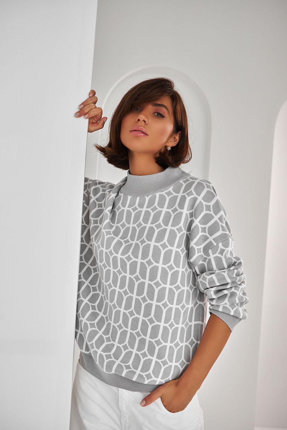Women's gray jumper with white print 2542 BELLISE