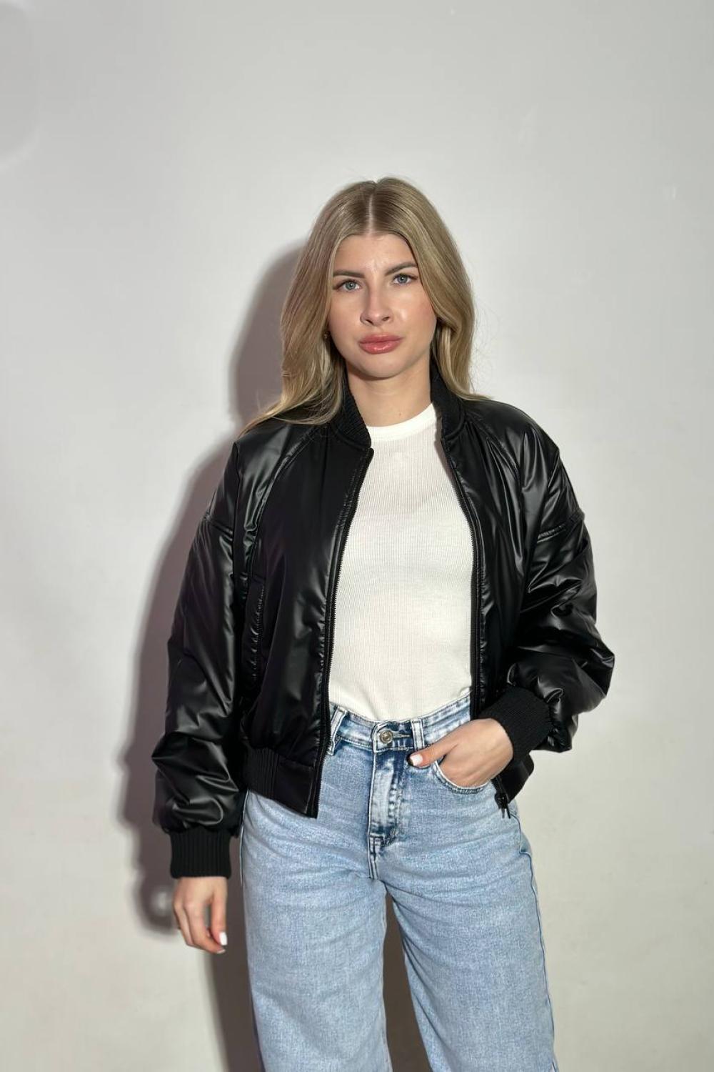 Black bomber jacket made of eco-leather