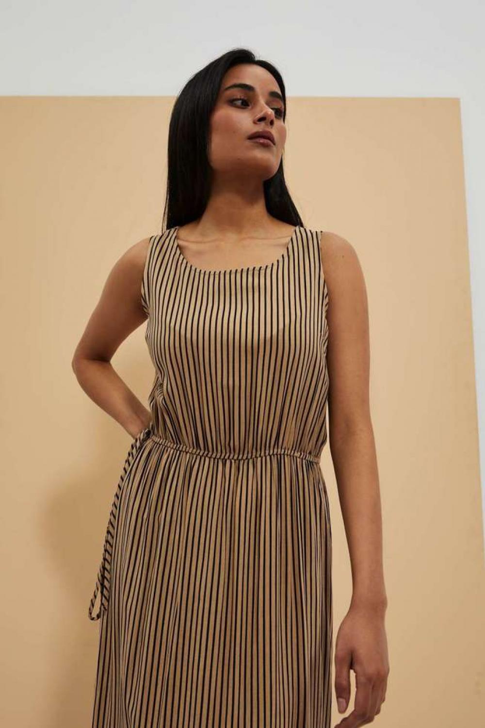 Striped beige dress Moodo L-SU-4057