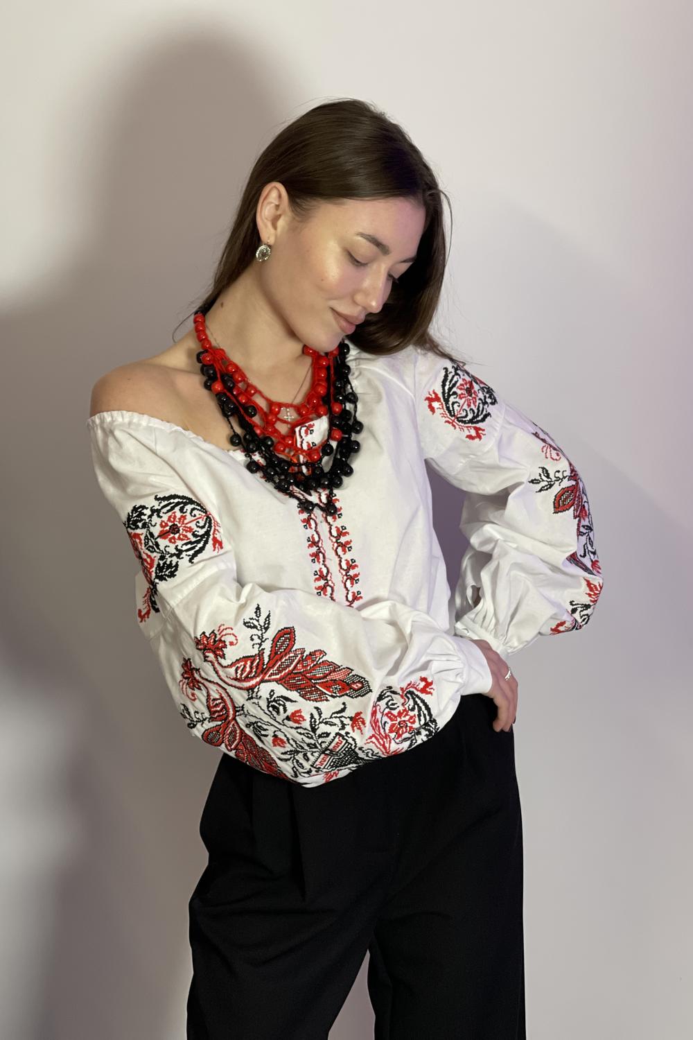 Women's embroidered shirt Firebird with black and red embroidery