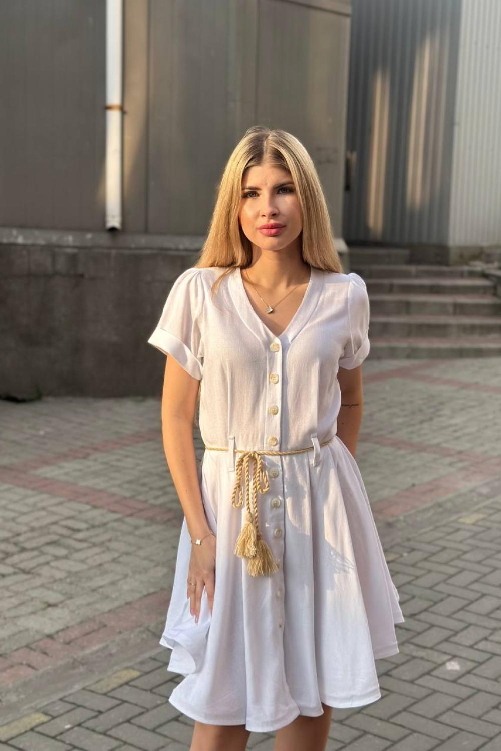 Сукня біла міні з льону