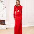 Long red dress with slit 496_red