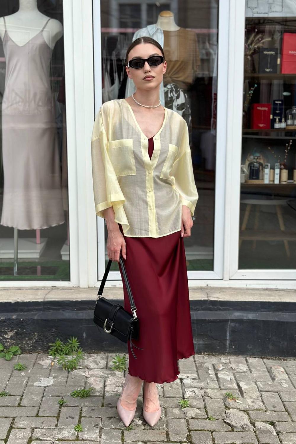 Сукня-комбінація в кольорі марсала шовкова