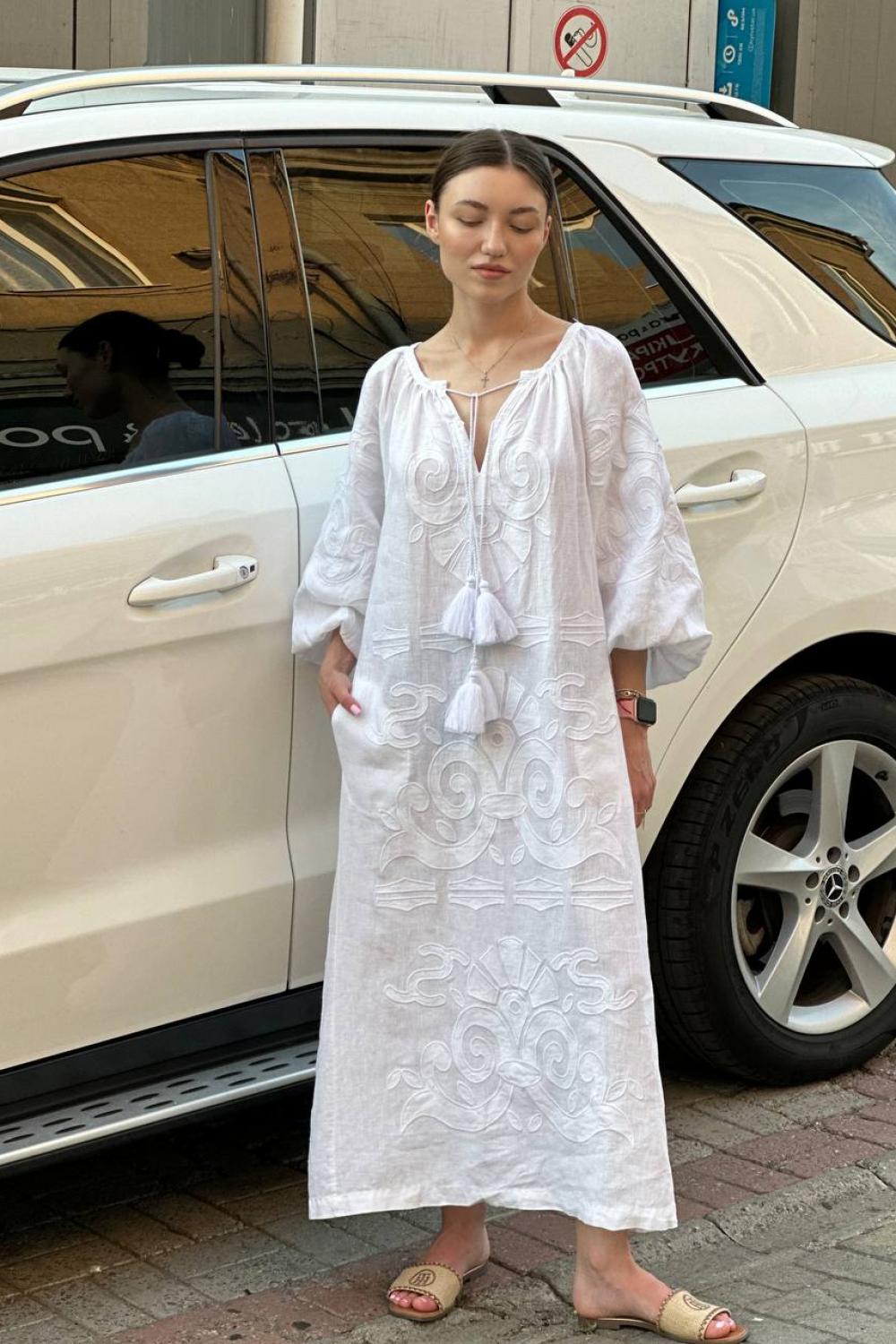 White long embroidered dress EMBROIDERED GEM
