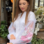 Women's white embroidered shirt with sheer sleeves by piksel - EtnoSkarby