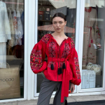 EMBROIDERED GEM women's embroidered linen red