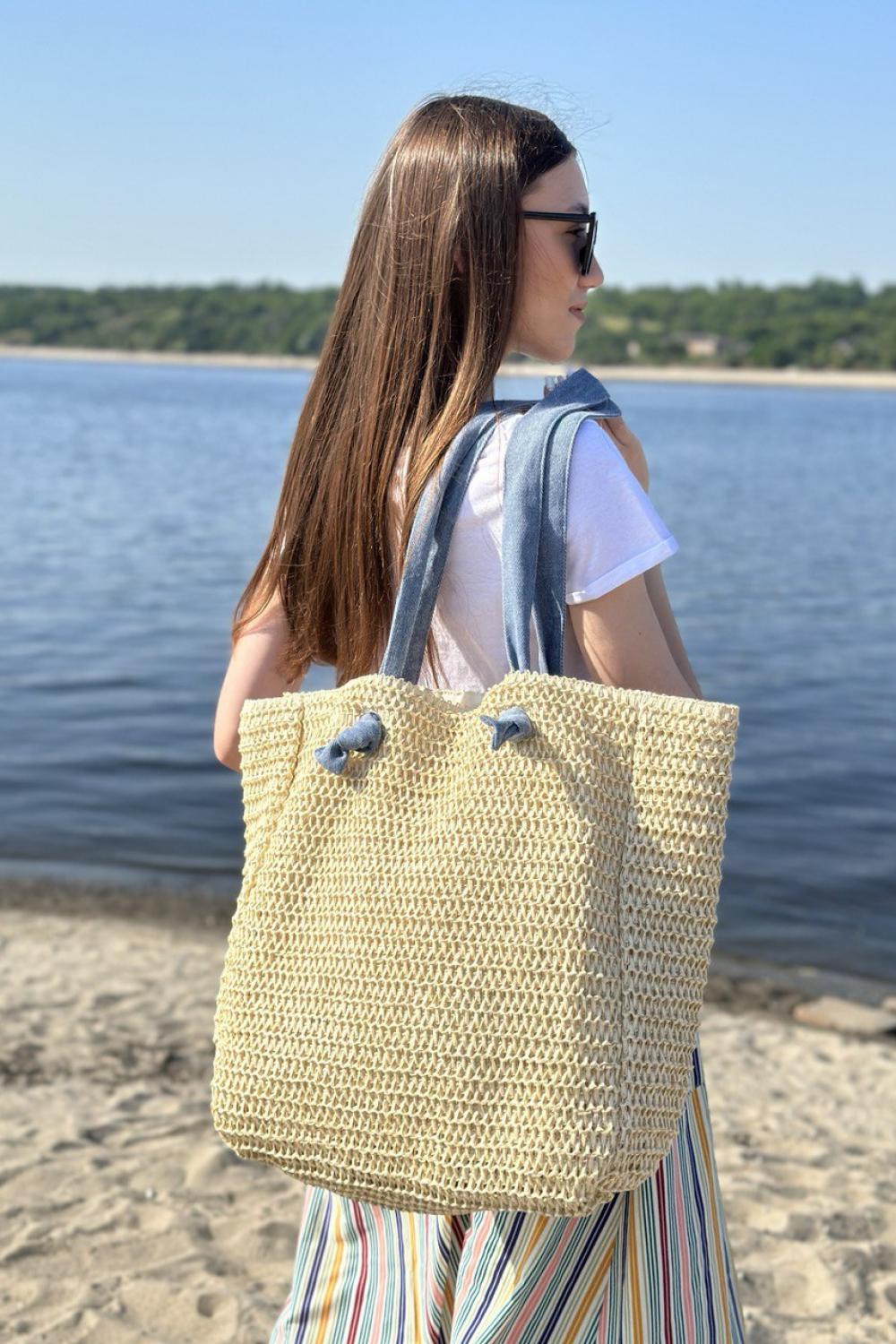 Bag beige from artificial straw L-TO-4017 Moodo